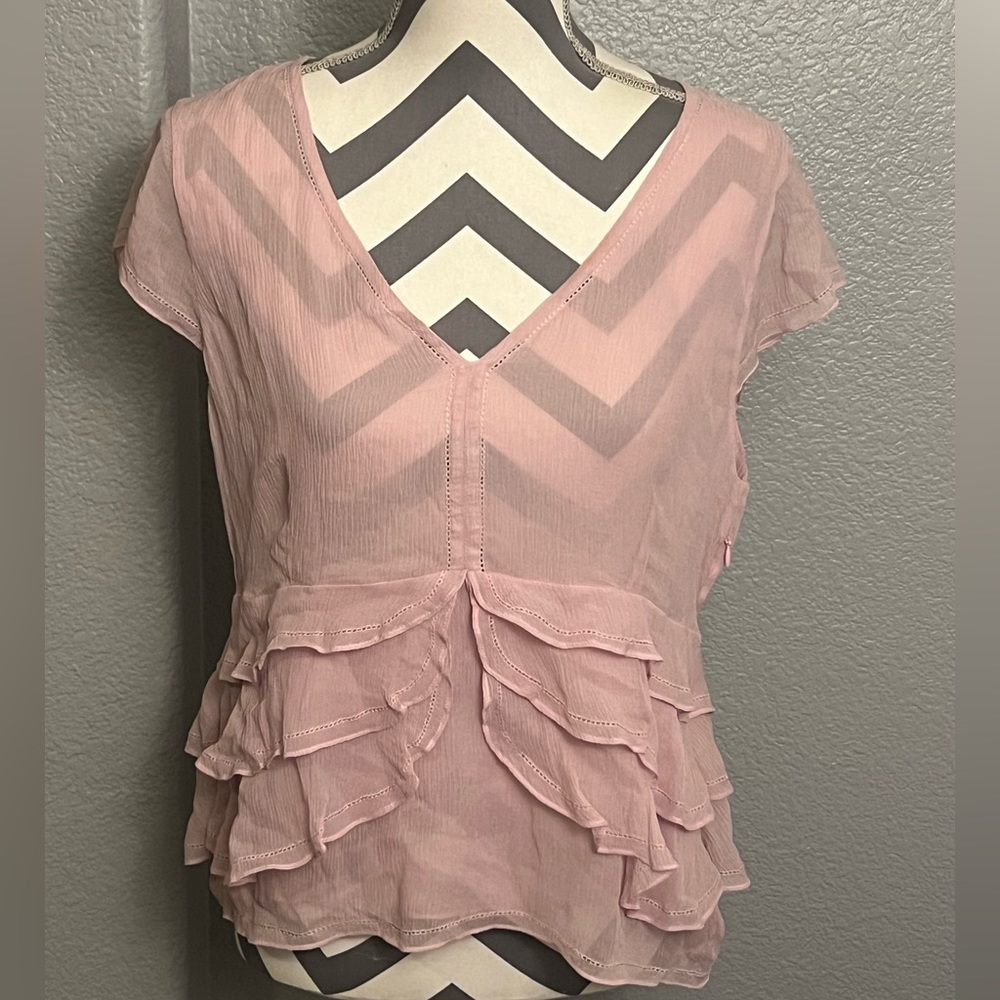 Anthropologie Fei Silk Peplum Pink Blouse Top size 14